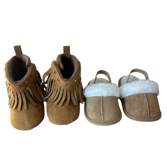 Bootie Bundle 3-6 Months Cowgirl Boots and Ugg Like Slip Ons - Picture 1 of 9